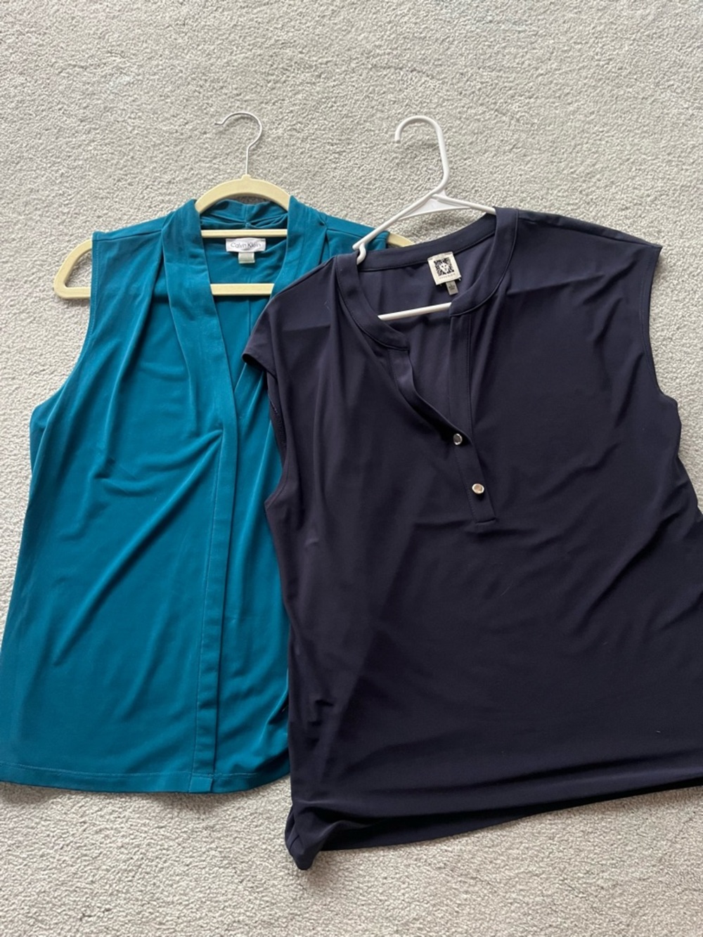 2 Calvin Klein Teal and Anne Klein Navy Sleeveless Blouse
